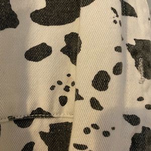 Black and white cow print denim jacket